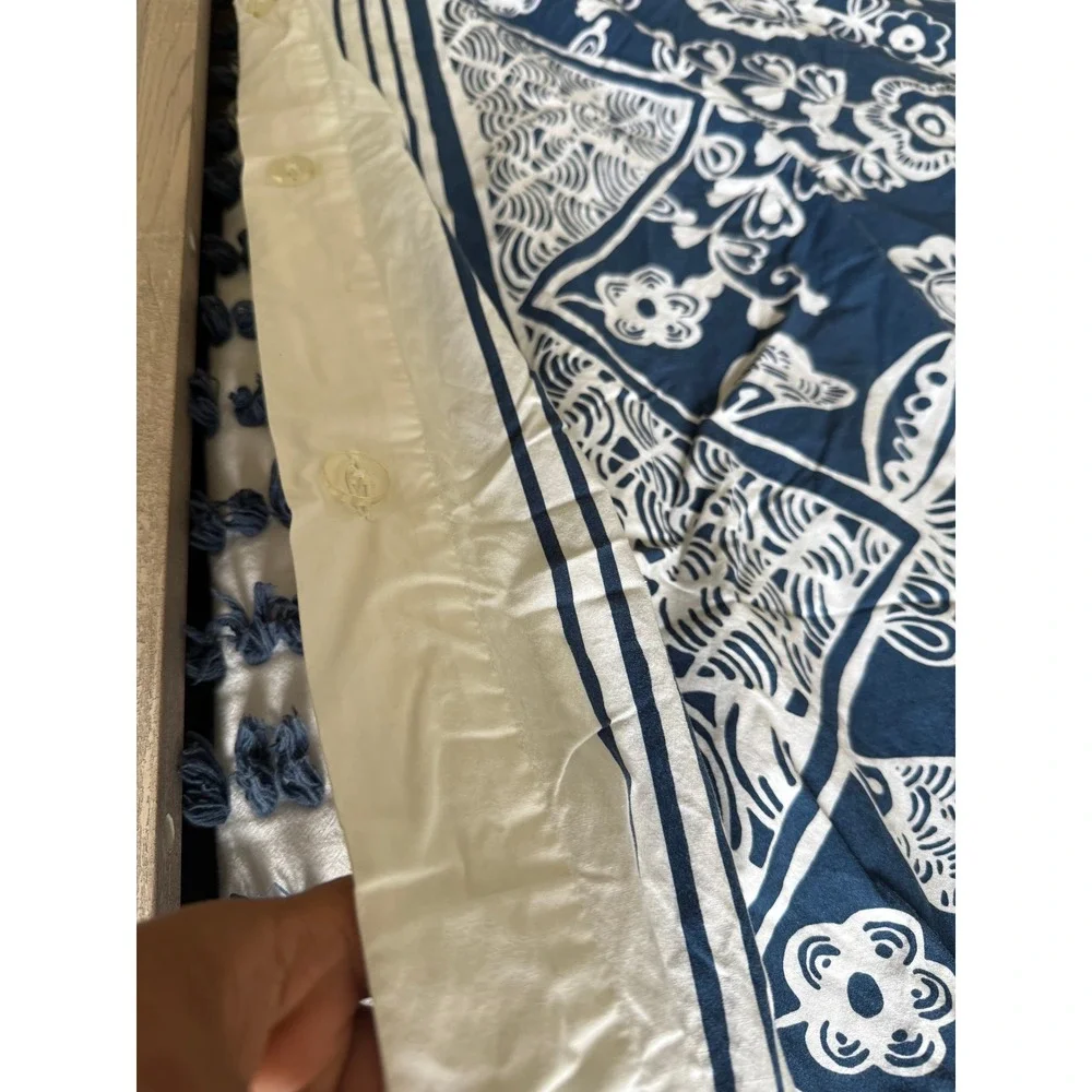 Pottery Barn Teen Natalia Floral Duvet Cover Navy Blue White Full Queen Cotton